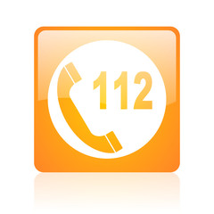 emergency call orange square web glossy icon