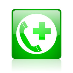 emergency call green square web glossy icon