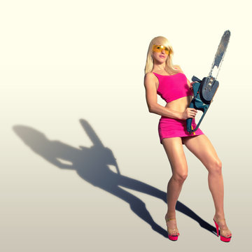 Sexy Girl holding a chainsaw