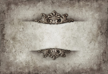 Vintage royal silver horizontal background with floral ornaments