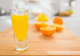 Closeup on glass of fresh orange juice