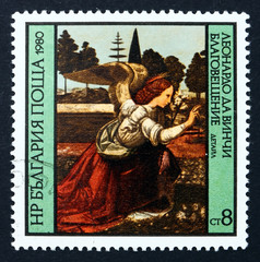 Postage stamp Bulgaria 1980 Annunciation by Leonardo da Vinci