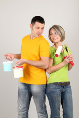 Young couple  doing renovation together