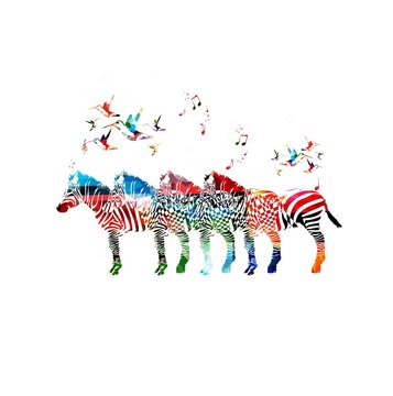 Colorful vector zebra background with hummingbirds
