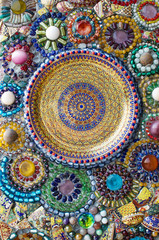 Colorful glassbead decoration on wall