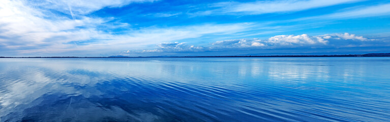 Sunset blue panoramic landscape. Lagoon, Argentario, Italy. - obrazy, fototapety, plakaty