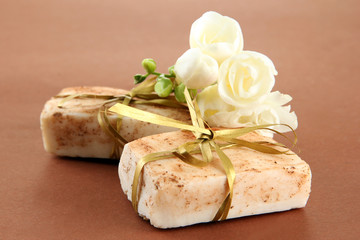 Natural handmade soap, on brown background