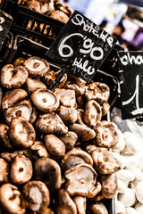 Heap of dried edible mushrooms on the market