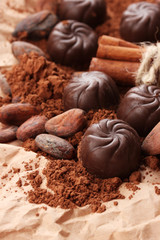 Composition of chocolate sweets, cocoa and  spices