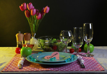 Table setting on dark background