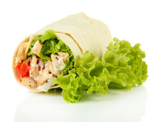 Kebab - grilled meat and vegetables, isolated on white