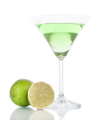 Fototapeta na wymiar Green cocktail with lime isolated on white
