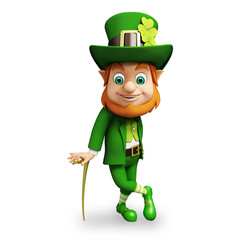 Leprechaun for st patrick's day with stick on white background