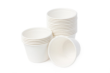Biodegradable bowls stack isolated on white background.