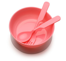 Baby bowl, spoon and fork