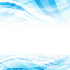 Fototapeta premium This abstract vector background features flowing blue and white transparent waves framing a central light space.