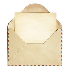 retro envelope with old blank paper sheet isolated on white
