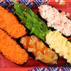 Sushi set in red tray