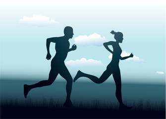 Man and woman running together