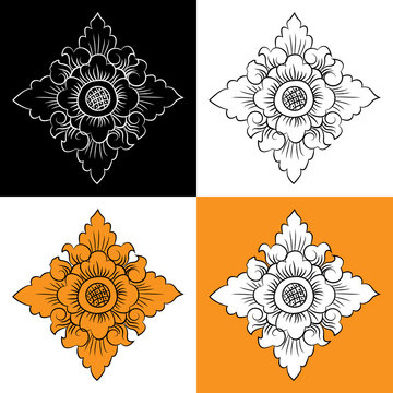 Vector set with abstract floral elements in Thai style