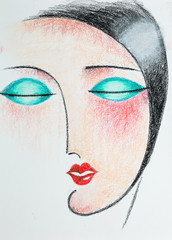 pencil illustration of woman with closed eyes - 51466449