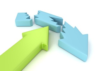 green success arrow breaks blue opponent