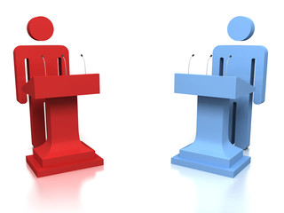 3D people opponents in a debate over a white background