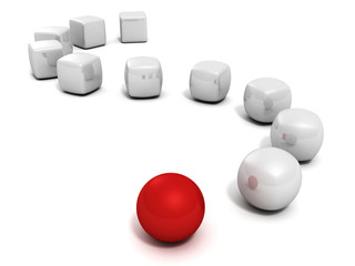 white cubes team transforms to spheres with red leader