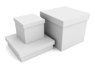 three white cardboard paper boxes on white background