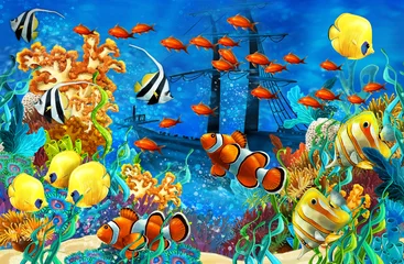 Wandcirkels aluminium Het koraalrif - illustratie voor de kinderen © honeyflavour