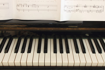 Piano keyboard and score