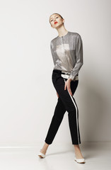 Sporty Slim Woman in Black Pants - Summer Collection. Glamor
