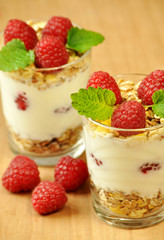 Dessert mit Himbeeren