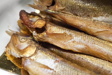 Roasted smelt fish. Traditional Russian dish