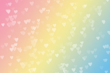 White Heart Bokeh on Color Background (pink, yellow, blue)