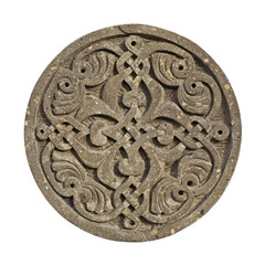 Medieval armenian ornament on cross-stone isolated on white