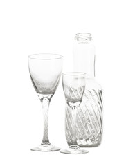 Wine glasses and bottle isolated on white
