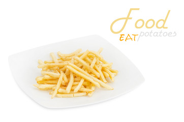Potatoes fries in the plate isolated on white