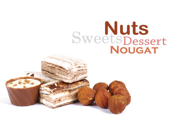 Chocolate and nuts over white