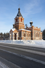 Church near road at winter