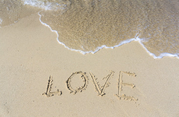 Written LOVE on sand beach