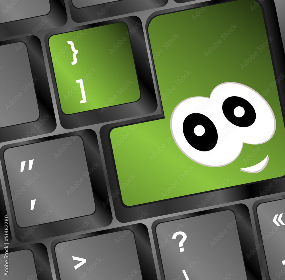Poster computer keyboard with smile key - business concept