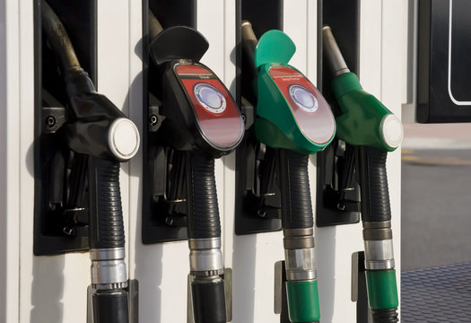 Pump nozzles at the gas station (selective focus)