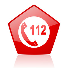 emergency call red pentagon web glossy icon