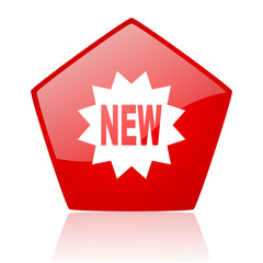 new red pentagon web glossy icon