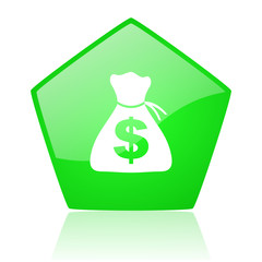 money green pentagon web glossy icon