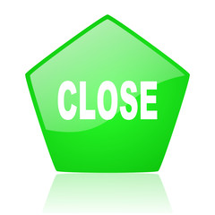 close green pentagon web glossy icon