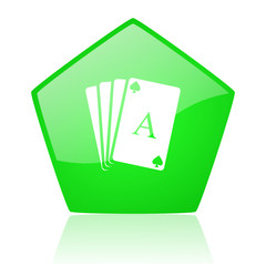 playing cards green pentagon web glossy icon