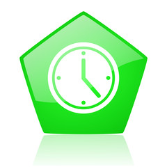 clock green pentagon web glossy icon