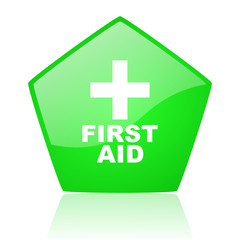 first aid green pentagon web glossy icon
